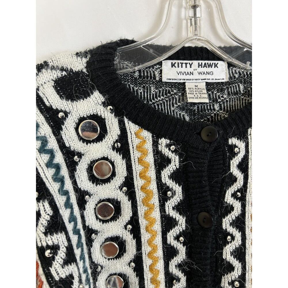 Vintage 3D Knit Cardigan Sweater Mirror Kitty Hawk Vivan Wang Women's Artsy MED - Picture 3 of 8